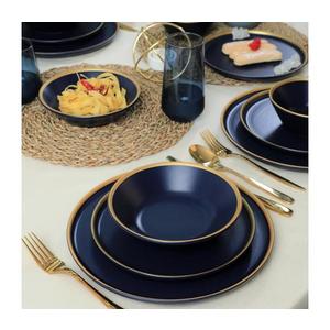 Set de veselă, 24 de piese, albastru/auriu/ceramică imagine