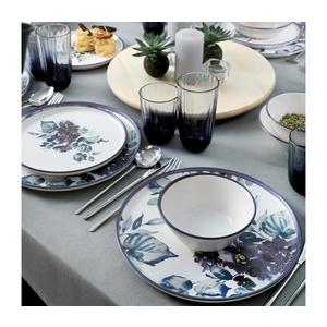 Set de veselă, 24 piese, din ceramică, alb/albastru imagine