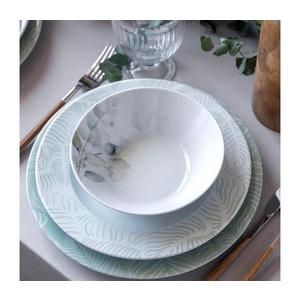 Set de veselă 24 piese, din porțelan, alb/verde imagine