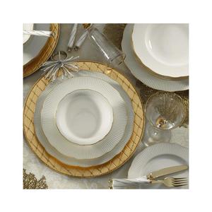 Set de veselă din porțelan, 24 piese, alb/auriu imagine