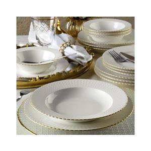 Set de veselă 24 piese, din porțelan, alb/auriu imagine