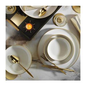 Set de masă, 18 piese, porțelan, bej/auriu imagine