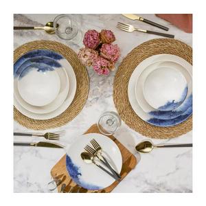 Set veselă 24 piese din porțelan, alb/albastru imagine