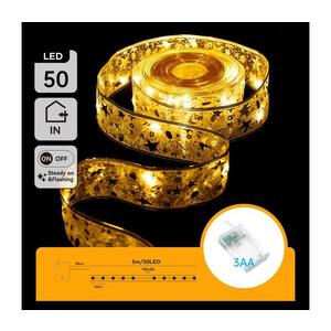 - Ghirlandă LED de Crăciun, 50 LED, alimentare 3x AA, 5 m, alb cald, auriu imagine