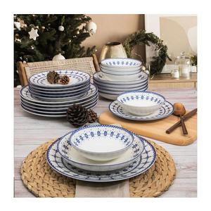 Set de veselă 24 piese, alb/albastru, porțelan imagine