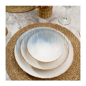 Set de veselă 24 de piese din porțelan, alb/albastru imagine