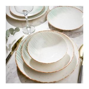 Set de veselă 24 piese alb/verde/porțelan imagine