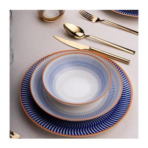 Set veselă 24 piese, porțelan, albastru/portocaliu imagine