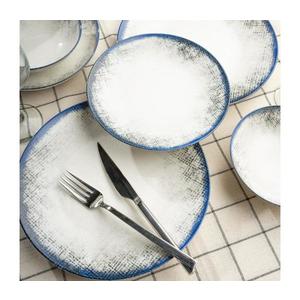 Set de veselă din porțelan, 24 piese, alb/albastru imagine