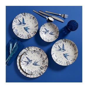 Set veselă 24 piese, porțelan, alb/albastru imagine