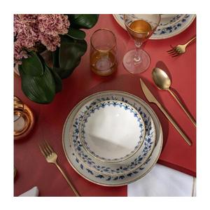 Set veselă 18 piese, porțelan, alb/albastru imagine