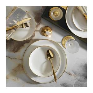 Set de veselă 16 piese, porțelan alb cu accente aurii imagine