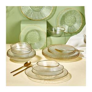 Set de masă, 24 piese, sticlă transparentă/auriu imagine