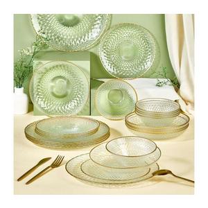 Set de masă, 24 piese, sticlă transparentă/auriu imagine