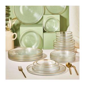 Set veselă 24 piese, din sticlă transparentă cu accente aurii imagine