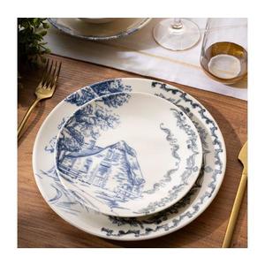 Set de veselă, 24 de piese, din porțelan, alb/albastru imagine