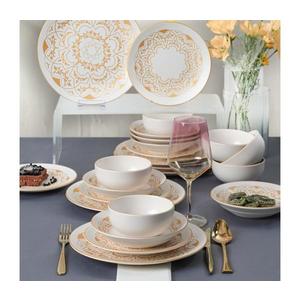 Set veselă 24 piese din ceramică, alb cu accente aurii imagine