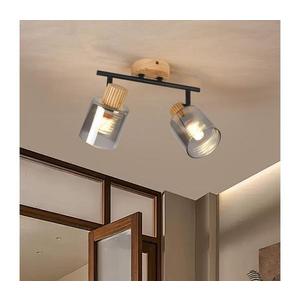 Brilagi - Plafonieră cu spoturi HYGGE, 2xE14/15W/230V, lemn de cauciuc/sticlă fumurie imagine