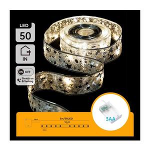 - Ghirlandă LED de Crăciun, 50 LED, 5 m, alimentare 3xAA, alb cald, argintiu imagine