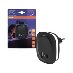 Osram- Lampă de veghe LED pentru priză cu senzor și port USB LUNETTA LED/12, 5W/230V imagine