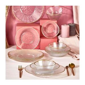 Set de masă 18 piese, din sticlă transparentă cu accente aurii imagine