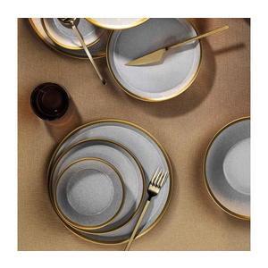 Set de masă din porțelan, 8 piese, gri cu accente aurii imagine