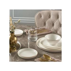 Set de veselă, 16 piese, porțelan bej cu accente aurii imagine