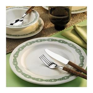 Set de veselă, 24 piese, porțelan, alb/verde imagine