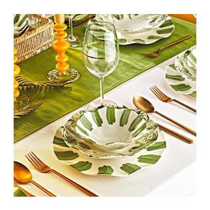 Set de veselă din porțelan, 18 piese, alb/verde imagine