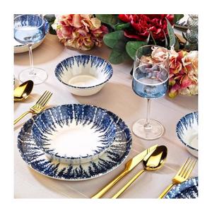 Set de veselă, 12 piese, alb/albastru, porțelan imagine