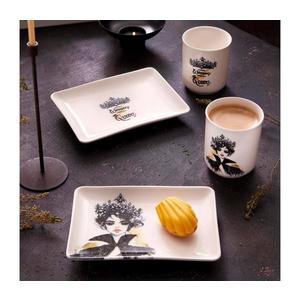 Set de masă, 4 piese, porțelan, negru/alb imagine