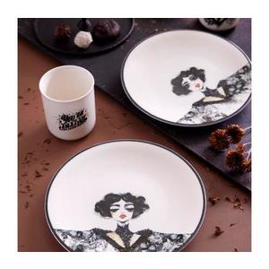 Set veselă 4 piese din porțelan, negru/alb imagine