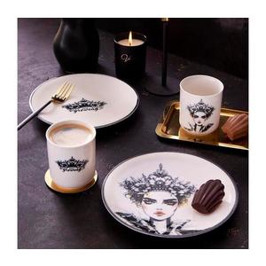 Set veselă din porțelan, 4 piese, negru/alb imagine