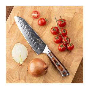 Gudaro - Cuțit de bucătărie Santoku din oțel Damasc FENG 7, 5", cu 67 de straturi de oțel, lungime 18 cm imagine