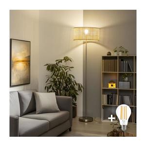 Brilagi - Lampă de podea LED CERIA 1x E27/40W/230V Ø 25 cm bambus/crom mat imagine