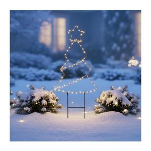 1V290 - Decorațiune LED de exterior pentru Crăciun, 85 LED, 3xAA, IP44, lumină caldă, în formă de brad imagine