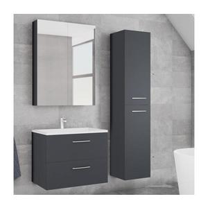 Set mobilier pentru baie KATE cu lavoar + dulap cu oglindă + dulap suspendat, antracit imagine