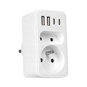 Adaptor de priză cu 2 prize + 2x USB-C + 2x USB-A imagine