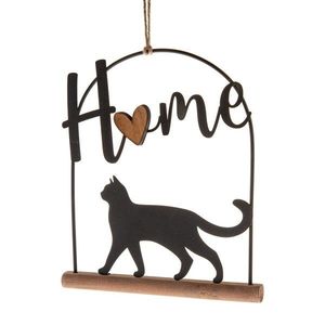 Decorațiune metalică suspendată pe suport din lemnPisică, 16 x 18 cm imagine