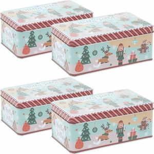 Set de 4 cutii metalice de Crăciun Holly Jolly, 18 × 11 × 7, 1 cm, M imagine