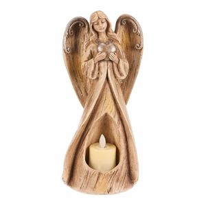Decorație comemorativă Înger cu inimă 25 cm, lumânare LED, poliresină imagine