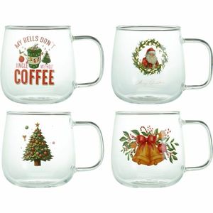 Set de 4 căni de sticlă de Crăciun cu imprimeu 400 ml imagine