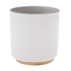 Ghiveci ceramic cu suport din bambus, alb, 15 x 12cm imagine