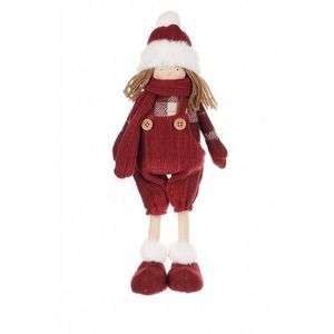 Decorațiune de Crăciun din textil fetiță cu Salopete, înălțime 35 cm, roșu imagine