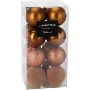 Set de 16 ornamente de Crăciun Festive Sparkles, auriu maro, diametru 8 cm, plastic, maro imagine