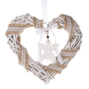 Inimă de Crăciun, de agățat, cu înger, 30 x 30 cm, alb imagine