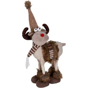 Decorațiune de Crăciun Ren cu eșarfă maro-albă, 23 x 15 x 37 cm, maro imagine