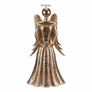 Decorație metalică de Crăciun Înger 49 cm, paharpentru ceai, lumânare, auriu imagine