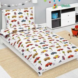 Bellatex Lenjerie de pat din bumbac pentru copiiJunior Mașini alb, 140 x 200 cm, 70 x 90 cm imagine