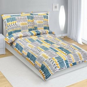 Bellatex Lenjerie de pat creponată Dungi albastre, galbene, 140 x 200 cm, 70 x 90 cm imagine